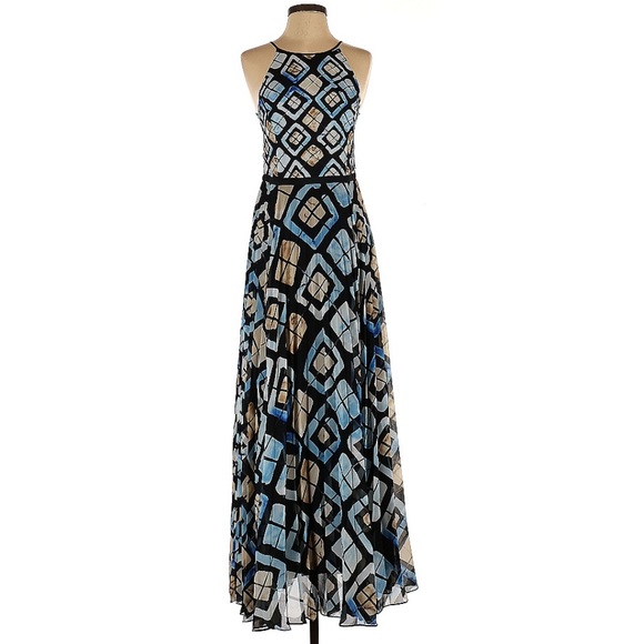 Anthropologie Sachin + Babi Marisol Tile Print Blue Yellow Shibori Maxi Dress - Picture 3 of 5